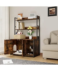 homfan 52" Cat Litter Box Enclosure with Storage Shelves and Double Doors, Modern Wooden Cabinet, Scratch Pad.