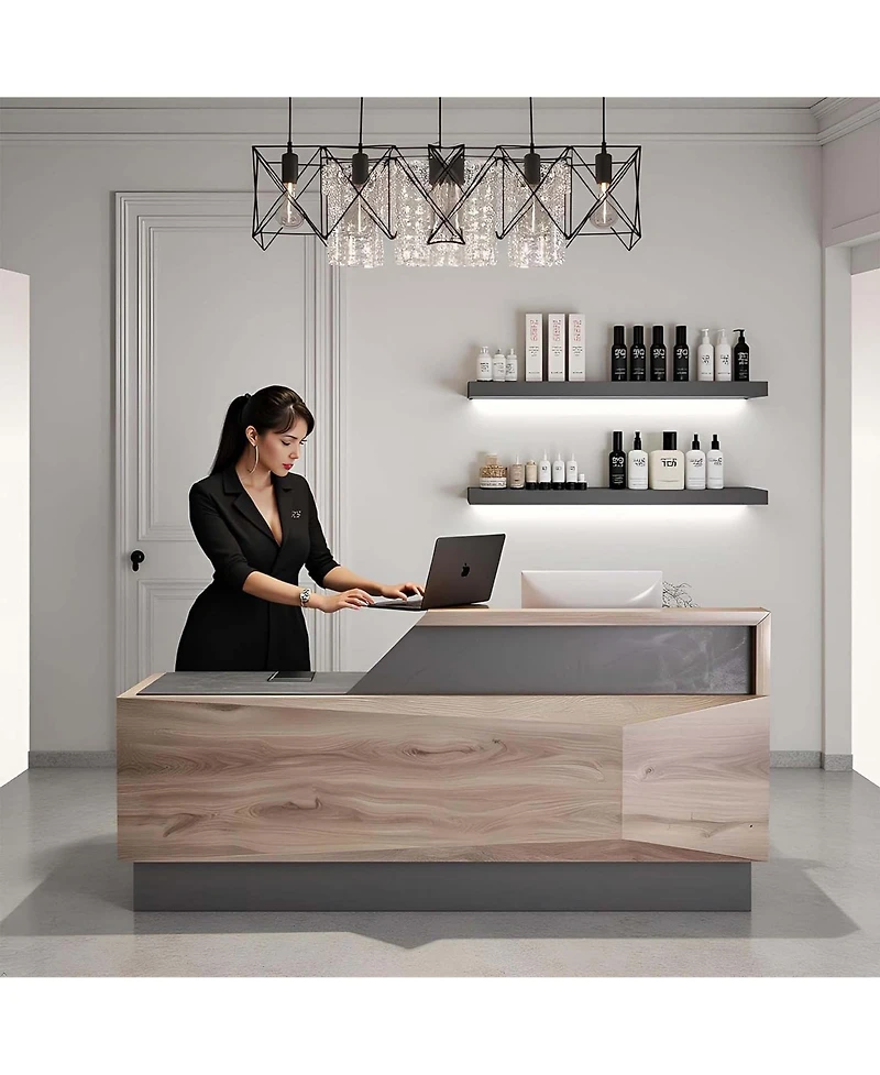 Logicfox Reception Desk with Drawer Cabinet Computer Workstation for Checkout, Lobby