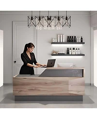 Logicfox Reception Desk with Drawer Cabinet Computer Workstation for Checkout, Lobby