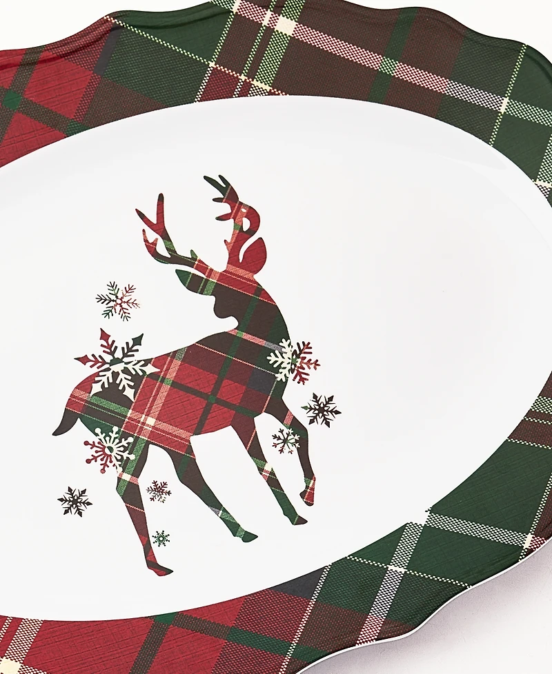 Tinsel And Frost Melamine Tartan Plaid Deer Oval Tray, Set of 2