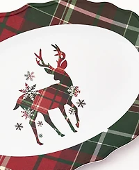 Tinsel And Frost Melamine Tartan Plaid Deer Oval Tray, Set of 2