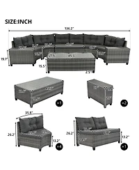 Asagikoiai 8-Piece Outdoor Wicker Half-Moon Patio Sectional Sofa Set with Coffee and Side Tables-Asagikoiai