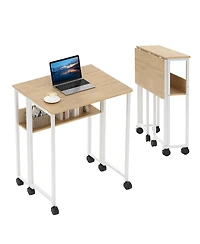 homfan 31.5" Folding Rolling Desk with Storage Shelf, Small Space Computer Table with Wheels, Foldable Workstation for Home Office and Study