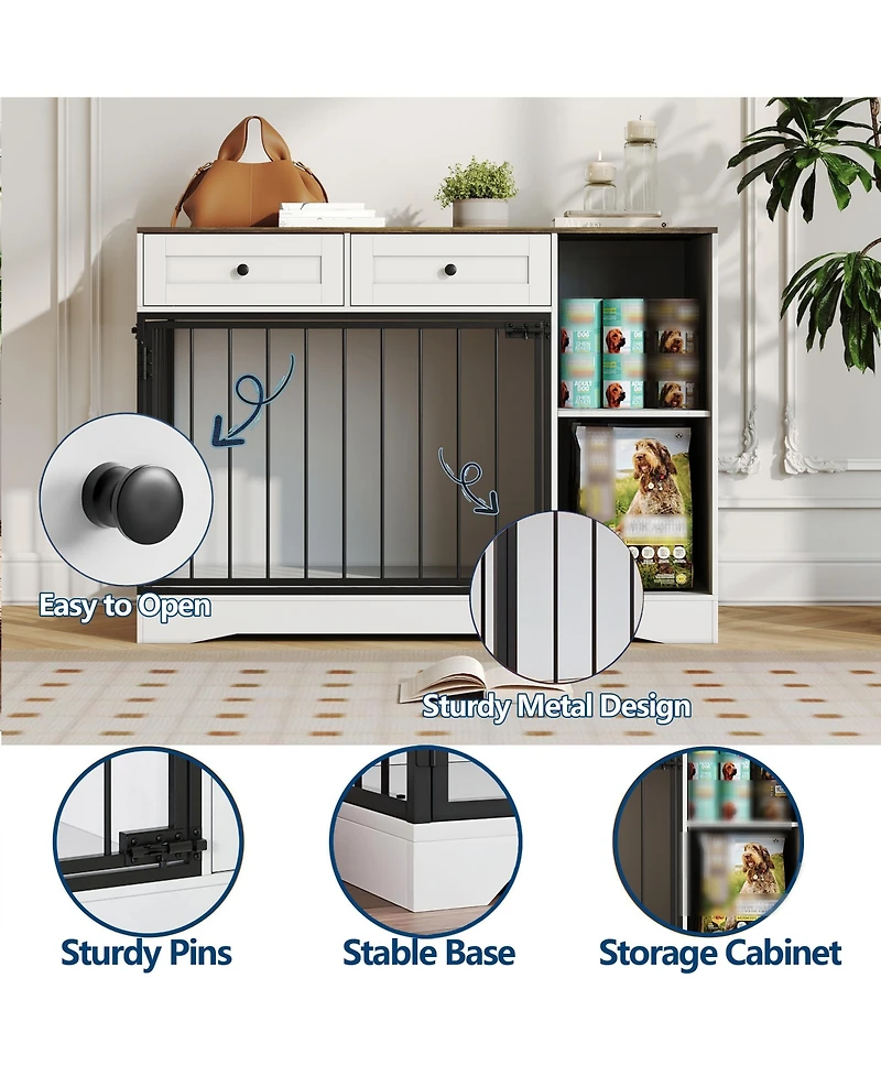 homfan Heavy Duty 47" Dog Crate Furniture with Double Doors - 2 Drawers and Cabinet - Decorative Indoor Dog House End Table for Small, Medium.