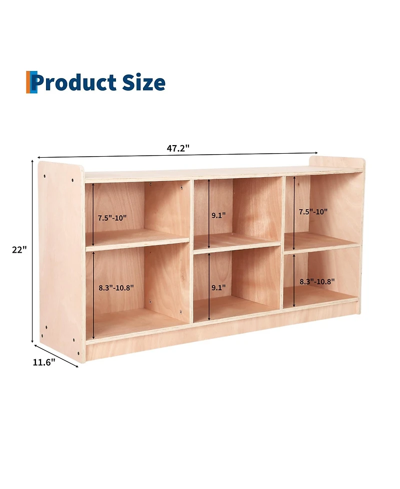 gaomon Natural Wood Montessori Kids Storage Shelf, 6 Compartment Toy and Book Organizer for Playroom, Bedroom and Classroom