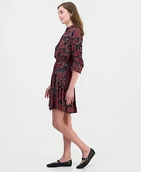 Nautica Women's Paisley Ruffle-Neck 3/4-Sleeve Shirtdress
