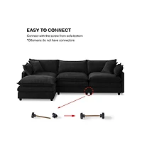 Rainsken 3 Seater L-Shaped Modular Sofa With Footstool, Upholstered Soft Chenille Fabric Sofa