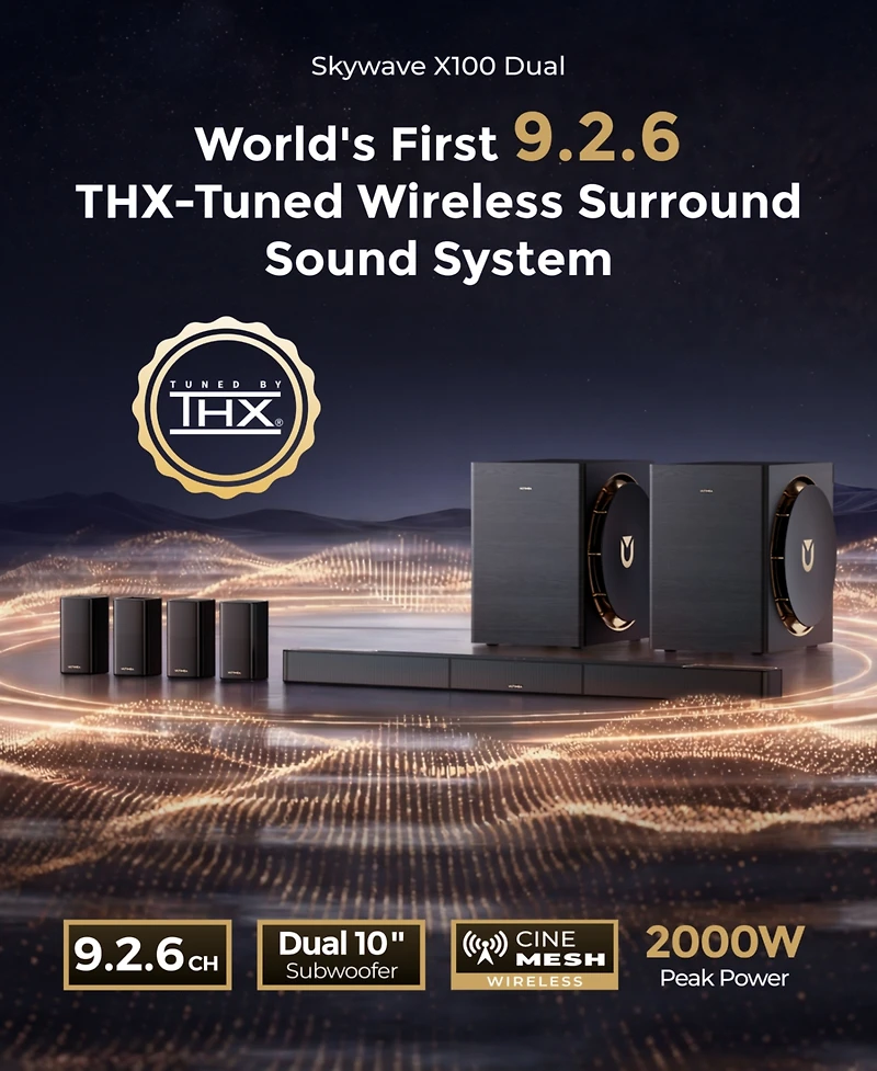 Ultimea Skywave X series 9.2.6 Thx-Tuned Wireless Surround Sound System w/Dolby Atmos and Dts:X,Dual 10"Subwoofers,2000W Peak Power,8K Pass-Through