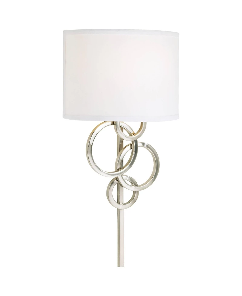 Possini Euro Design Modern Wall Lamp Brushed Nickel Plug-In Fixture Cotton Half Drum Shade for Bedroom Bathroom Vanity Reading