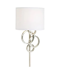 Possini Euro Design Modern Wall Lamp Brushed Nickel Plug-In Fixture Cotton Half Drum Shade for Bedroom Bathroom Vanity Reading