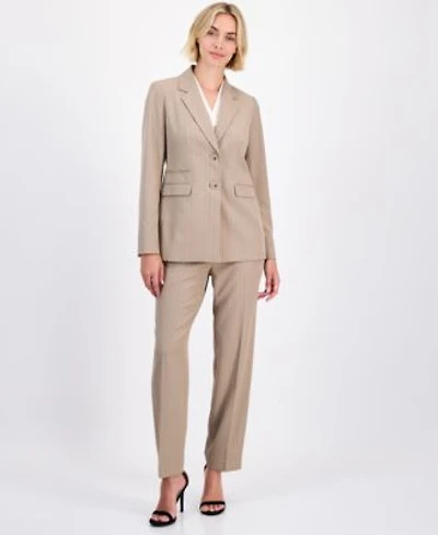 Anne Klein Womens Pinstriped Two Button Blazer Straight Leg Ankle Pants