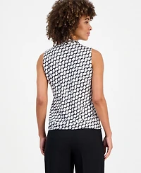 Kasper Women's Geo-Print Tie-Neck Sleeveless Blouse