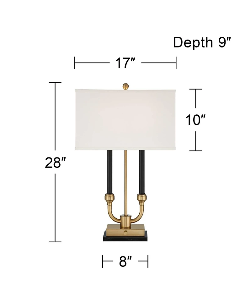 Stiffel Barclay 28" Tall Traditional Table Lamp Dual Usb Ports Black Gold Finish Metal Single White Shade Living Room Charging