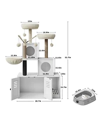 Homfan 2-in-1 Cat Litter Box Enclosure with Tower, Scratching Post, Soft Perch, Multi-Level Platforms & Toy for Indoor Use