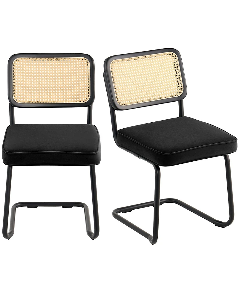 Gouun Mid-Century Rattan Dining Chairs Set of 2, Velvet Upholstered Seat