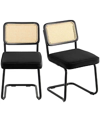 Gouun Mid-Century Rattan Dining Chairs Set of 2, Velvet Upholstered Seat