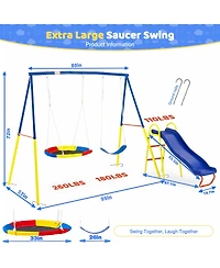 Zeny Swing Sets for Backyard with Kids Slide Outdoor Heavy-Duty Metal Playset 3 in 1 Swing Set with Slide