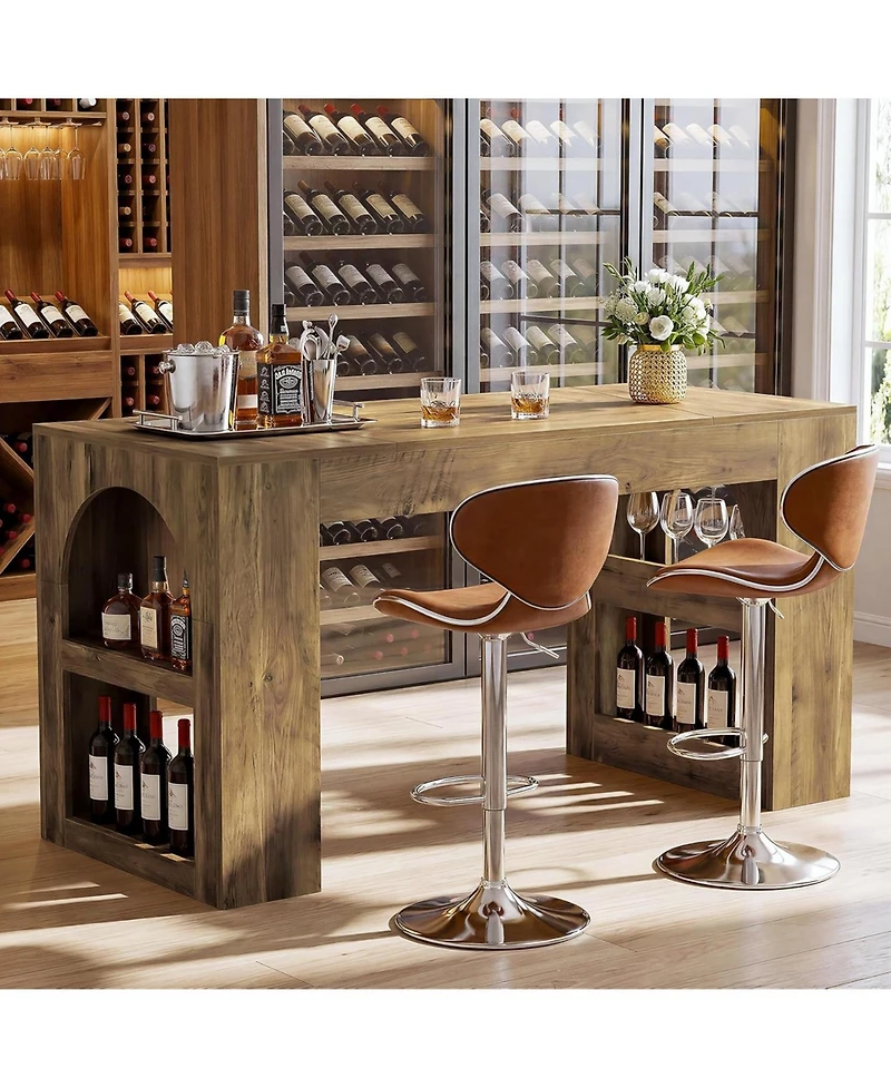 Tribesigns 63" Bar Table, Counter Height Table with Storage, Long High Top Counter Table for Kitchen, Dining Room, Home Bar