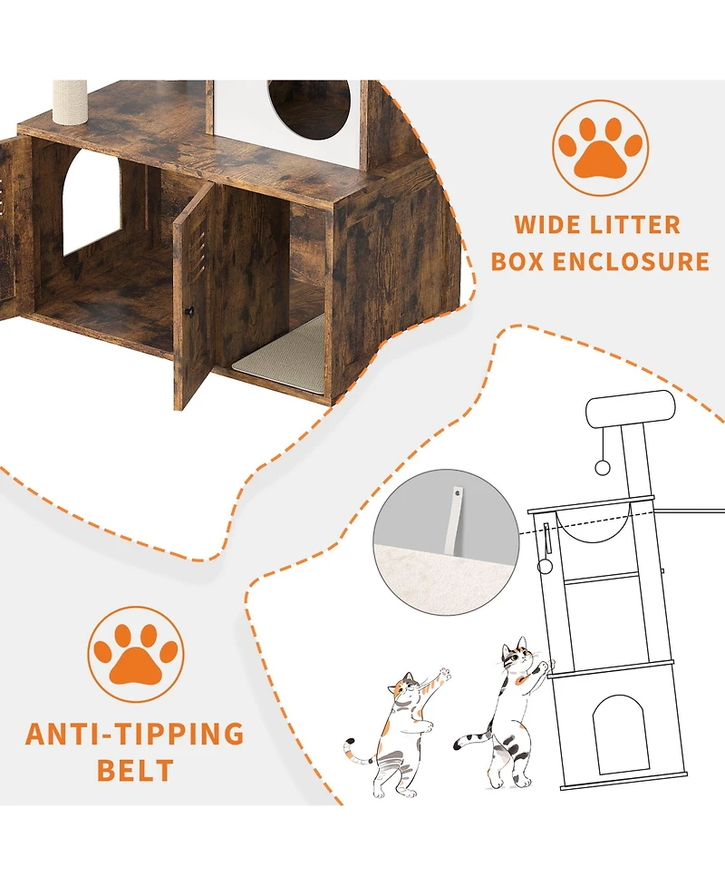 homfan Stylish Wooden Cat Litter Box Enclosure with Barn Door, Bathroom Furniture Cabinet, Fits Most Boxes, Storage Solution, Pet House