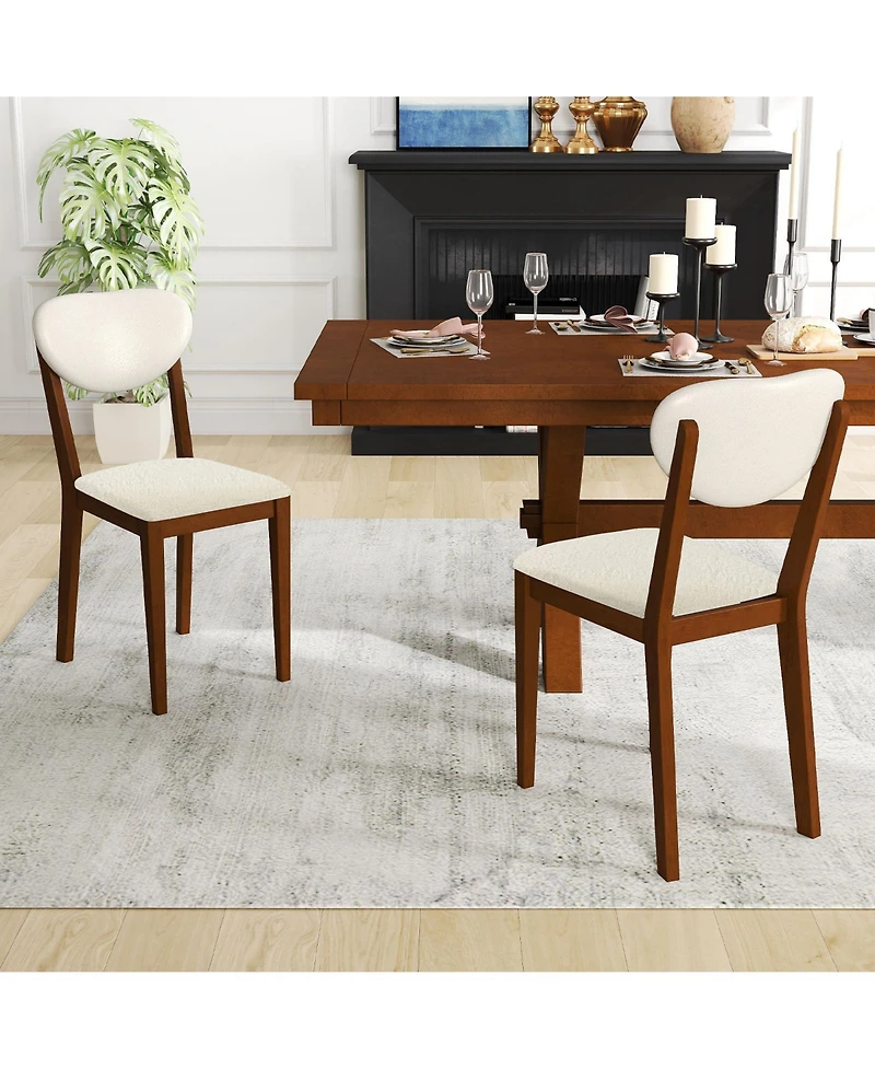Gymax Sherpa Dining Chairs Set of 4 w/Rubber Wood Legs Padded Seat and Backrest