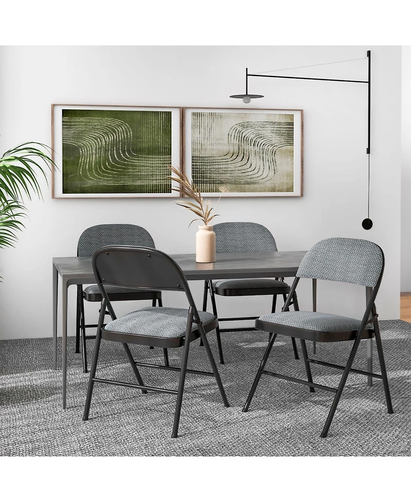 Gymax Set of 6 Folding Chairs Fabric Upholstered Padded Seat Metal Frame Home Office