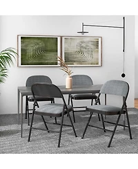 Gymax Set of 6 Folding Chairs Fabric Upholstered Padded Seat Metal Frame Home Office