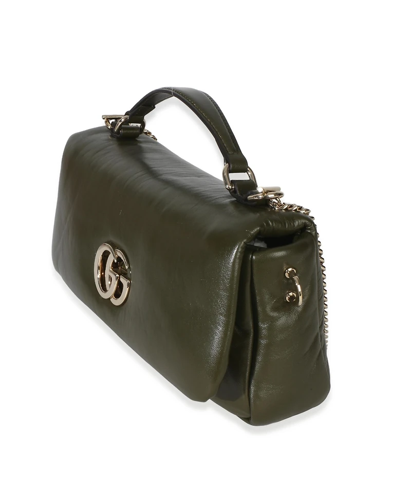 Pre-Owned Gucci Green Lambskin Gg Milano Small Top Handle Shoulder Bag