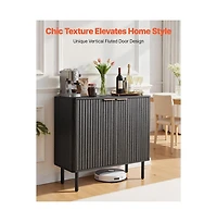 Sugift Coffee Bar Cabinet Mid Century Fluted Coffee Bar Table with 2-Tier Storage