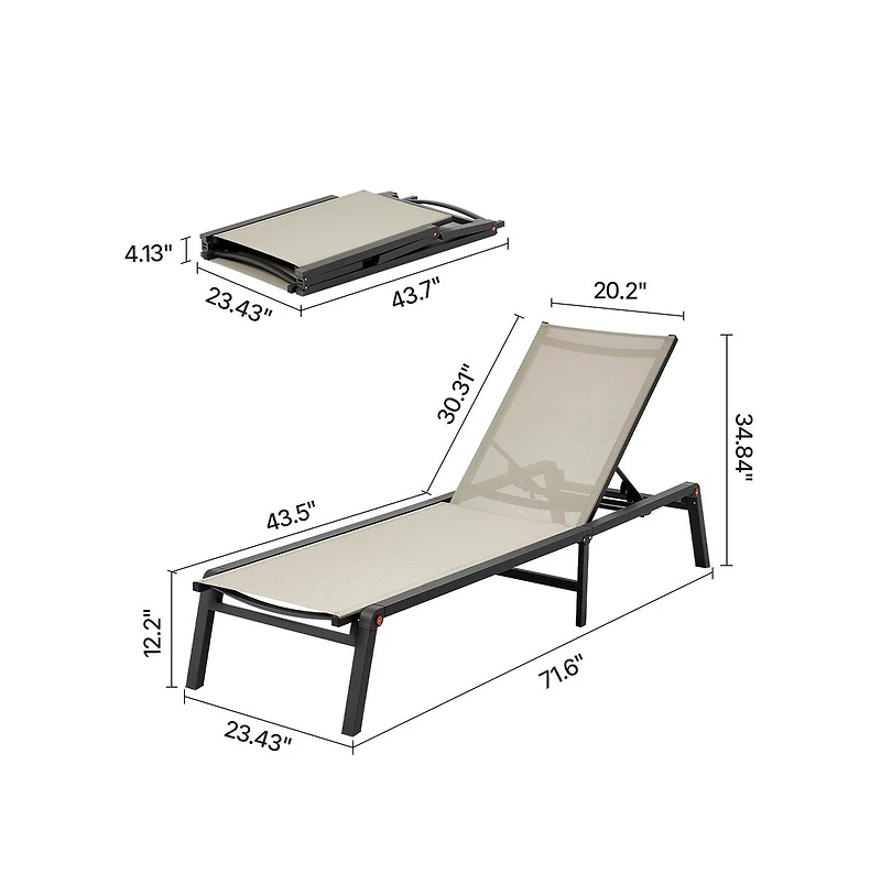 Sugift Foldable Outdoor Chaise Lounge Chair with 5 Position Backrest 400 lb Capacity