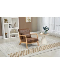 Clihome Mid Century Modern Accent Chair with Wood Frame, Upholstered Living Room Chairs Waist Cushion, Reading Armchair