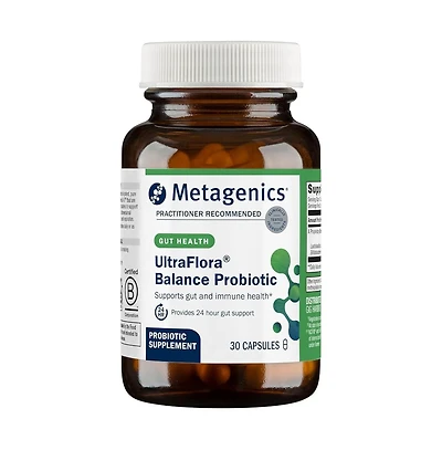 Metagenics UltraFlora Balance Probiotic - Shelf-Stable Daily Gut Health Supplement for Digestive and Immune Support