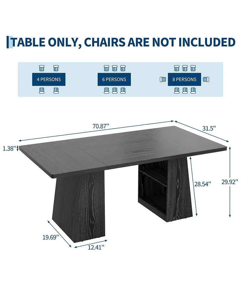 gaomon Rectangular Dining Bench Table, Thick Wood Grain Tabletop, Trapezoid Support Legs with Side Open Storage Shelf for Kitchen