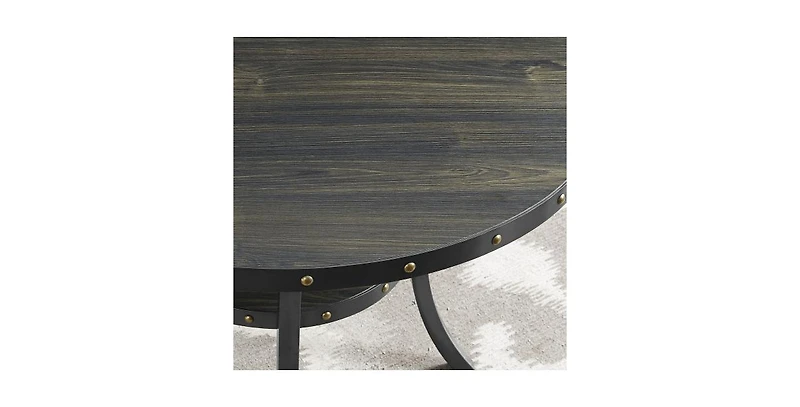 Flynama 3-Piece 36" Round Bar Table Set with 2 Fabric Nail Head Pub Stools