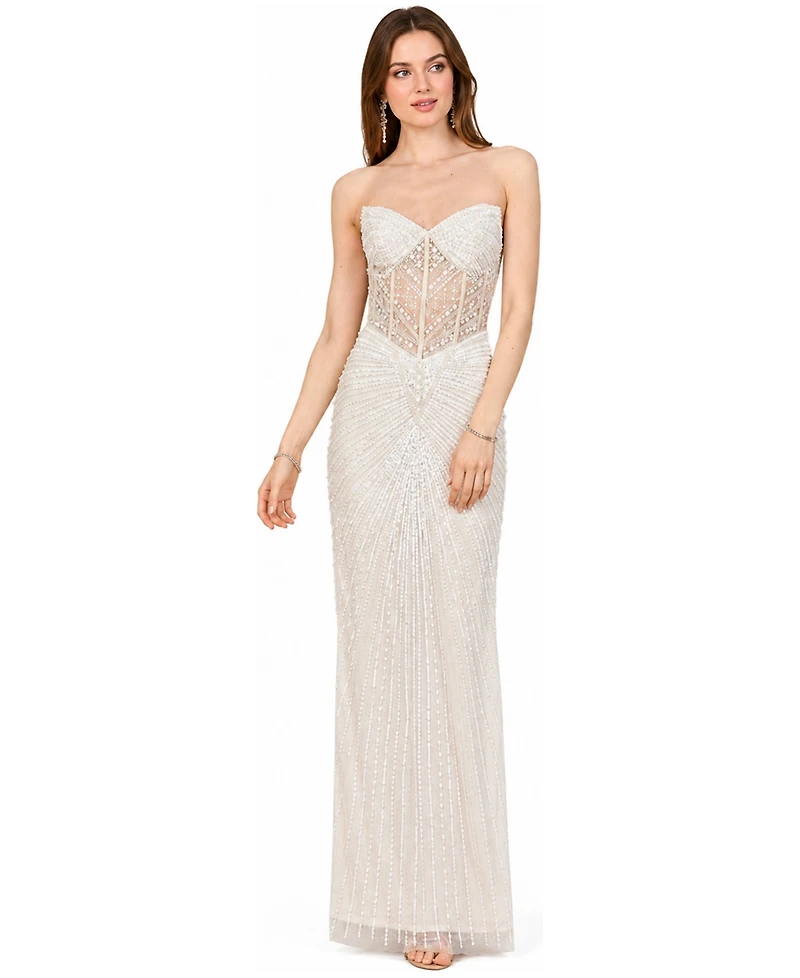 Lara Women's Embellished Strapless Gown with Slit
