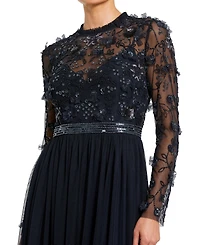 Mac Duggal Women's Embellished Illusion High Neck Long Sleeve Gown