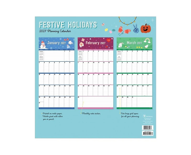 Tf Publishing Paper Goods 2027 Festive Holiday Themes Wall Calendar
