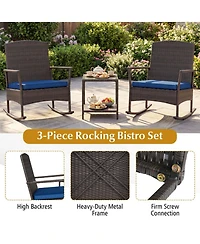 Gouun 3-Piece Wicker Rocking Patio Set with Double-Layer Table