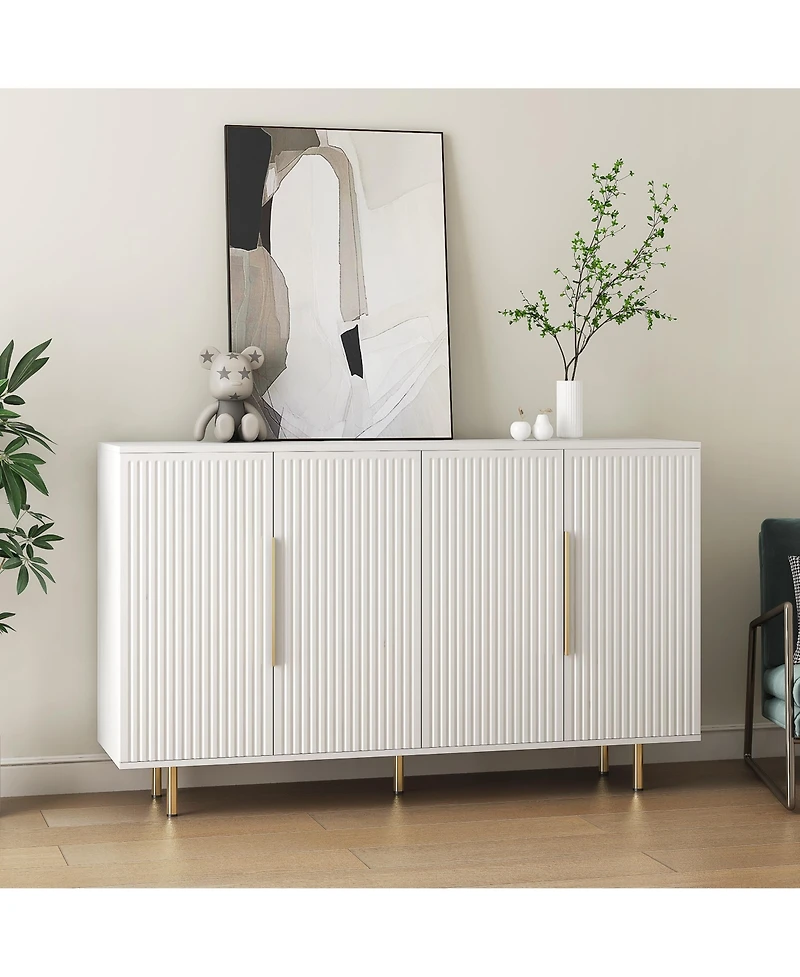 Flynama Fluted Panel Sideboard Buffet Cabinet Adjustable Shelf Home Accent Storage Cabinet