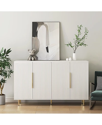 Flynama Fluted Panel Sideboard Buffet Cabinet Adjustable Shelf Home Accent Storage Cabinet