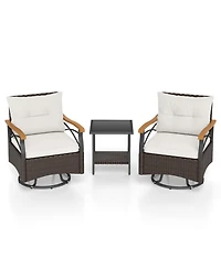 Gouun 3-Piece Outdoor 360-Degree Swivel Chair Set with 2-Tier Glass Side Table