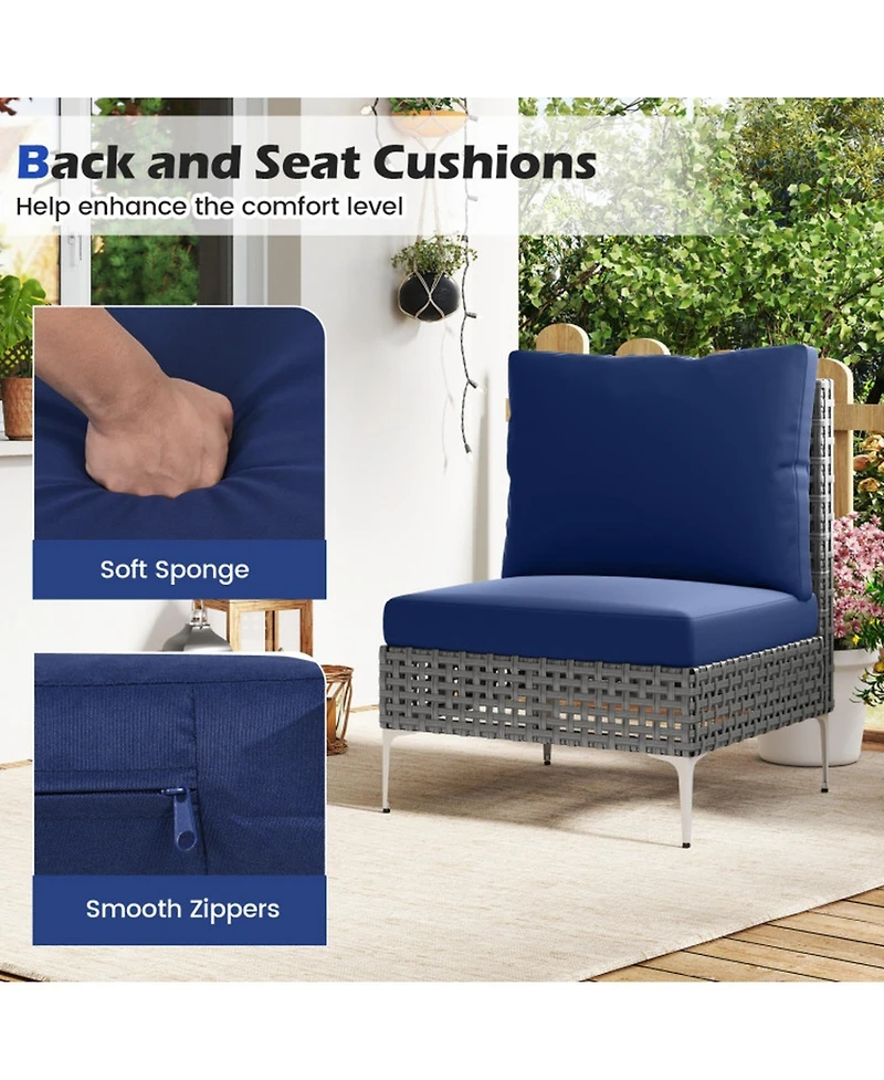 Gouun 3-Piece Low-Profile Pe Rattan Conversation Set with Glass Coffee Table and Cushions