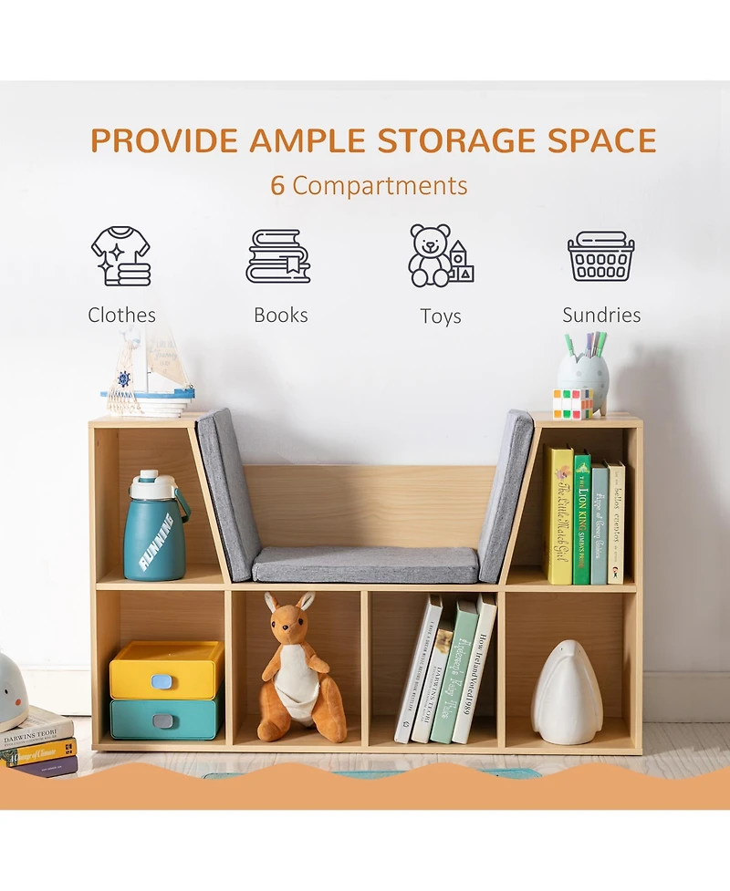 Flynama 6-Cubby Kids Bookcase with Soft Cushion Reading Nook