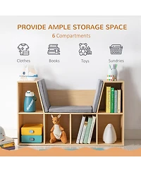 Flynama 6-Cubby Kids Bookcase with Soft Cushion Reading Nook