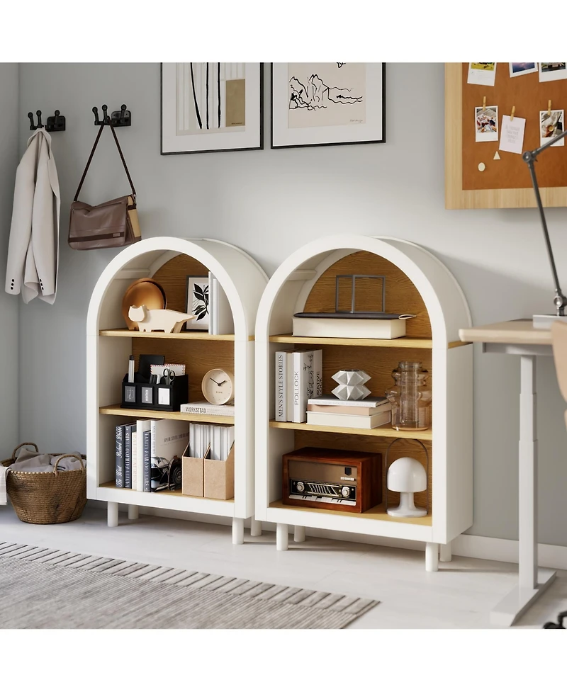 Flynama Set of 2 Woodgrain 3-Tier Elegant Arched Top Storage Bookcase