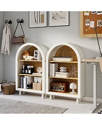 Flynama Set of 2 Woodgrain 3-Tier Elegant Arched Top Storage Bookcase