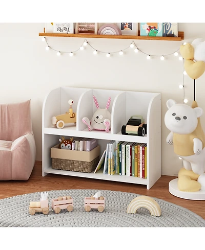 Flynama 4-Compartment Kids Safety Bookcase, Mdf Toy Storage Rack Max Load 25Lbs with Wall Buckle