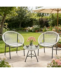 Yiortwo 3 Piece Patio Conversation Set with Acapulco Chairs and Glass Side Table