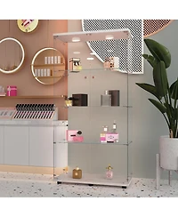 Flynama Tempered Glass Display Cabinet with Remote Control Light and Lockable Casters
