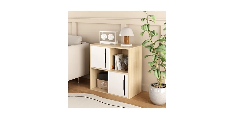 Flynama Nordic Style Wooden Storage Cabinet Sliding Door Design Open Closed Combined Shelf Cabinet for Bedroom Kids Room