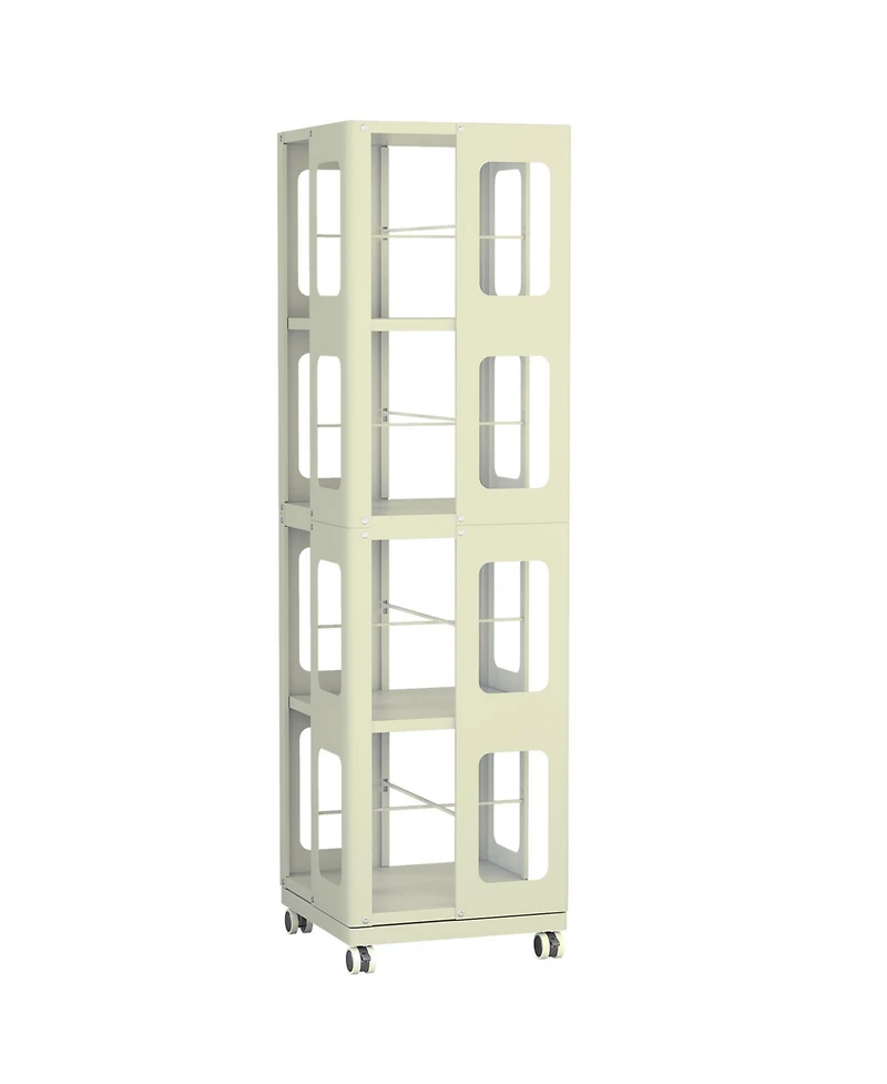 Flynama 4-Tier All-Steel 360 Degree Rotating Bookshelf with Universal Wheels Space-Saving Sturdy Household Book Display Rack